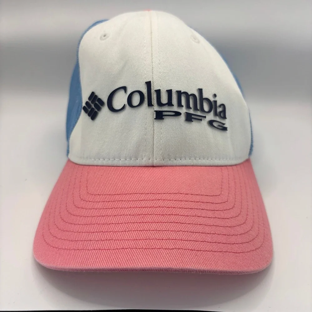 Trucker Hat Columbia Pink Blue White Cotton Elastane PFG Mesh Snapback Logo